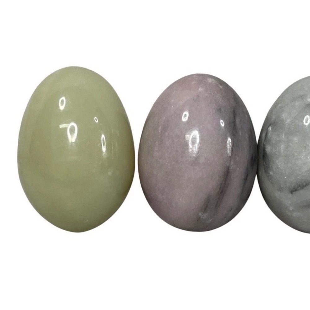 Natural Polished Gemstone Egg Collection Set of 6 Malachite Marbled Stone Decor - Picture 2 of 7